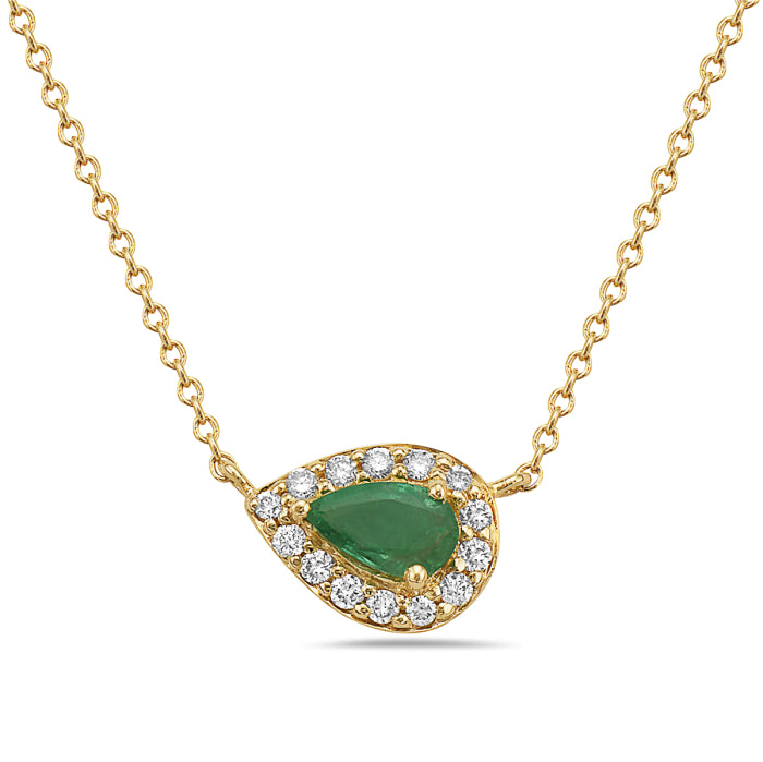 14K Yellow Gold Pear Shaped Emerald with Diamonds by Bassali