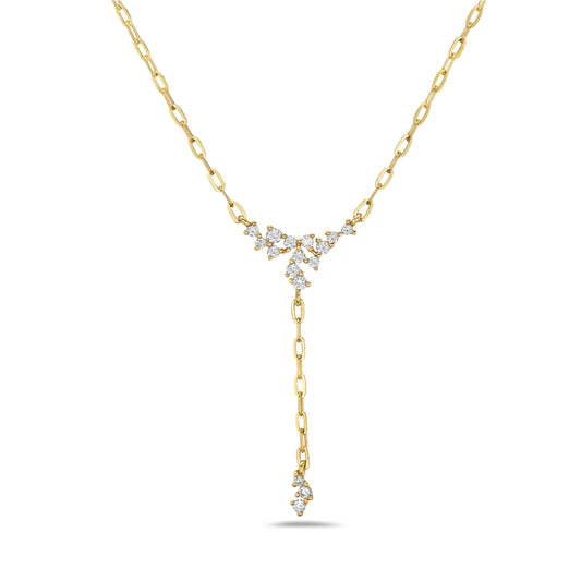 14 Karat Yellow Gold Diamond Y Necklace