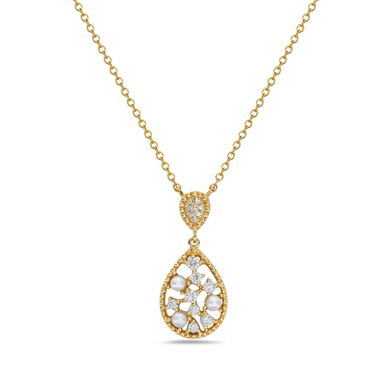 14K Yellow Gold Pearl and Diamond Necklace