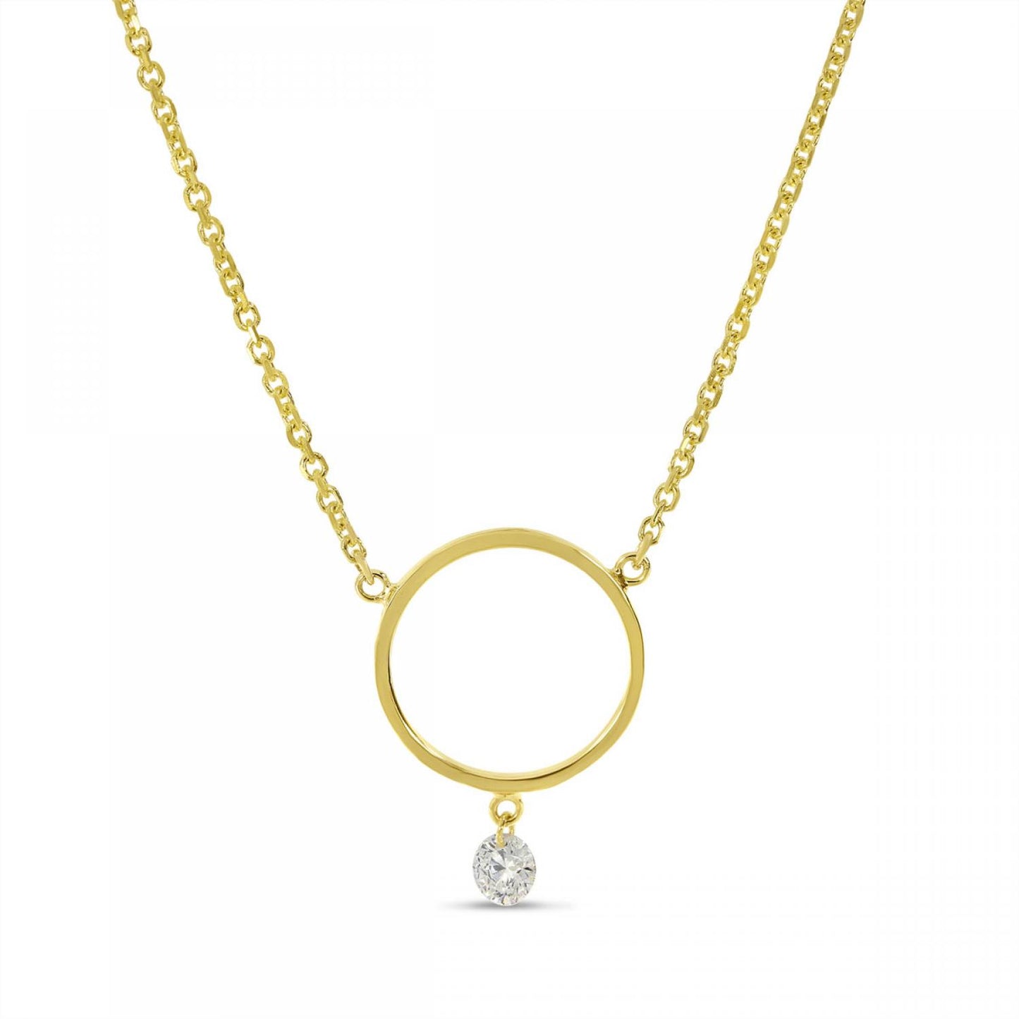 18K Yellow Gold Fixed Circle Floating Diamond Pendant
