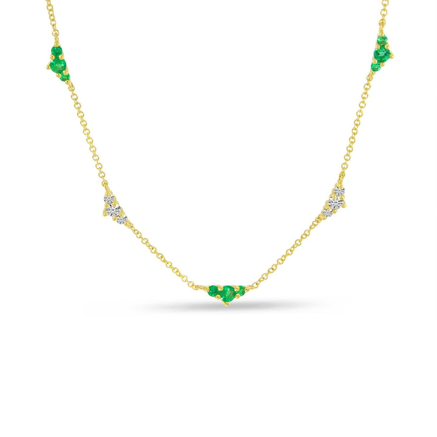 14K Yellow Gold Station Emerald & Diamond Necklace