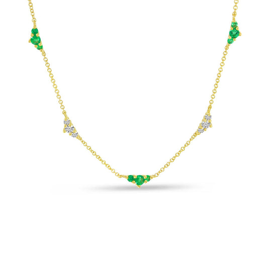 14K Yellow Gold Station Emerald & Diamond Necklace
