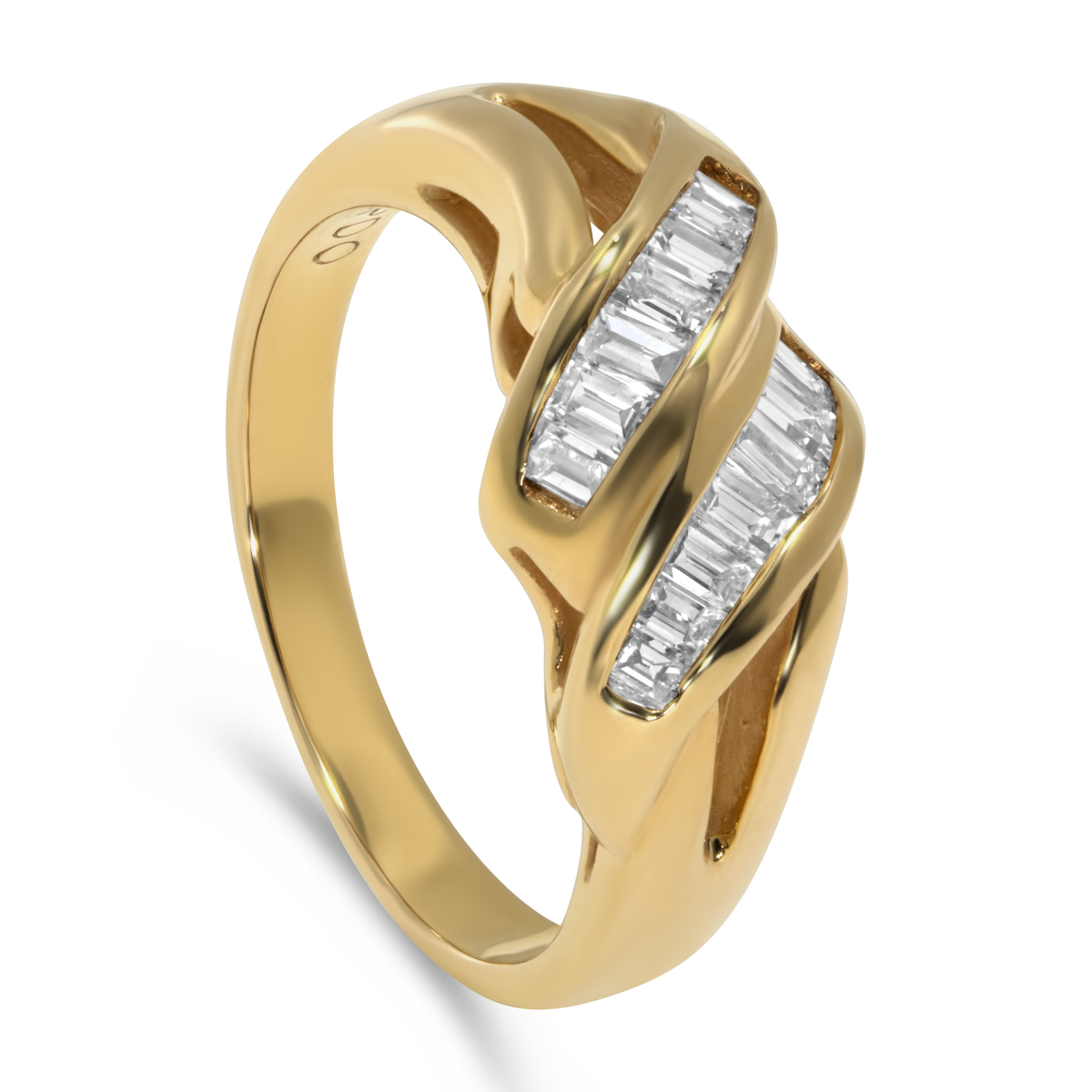 14K Yellow Gold Convex Baguette Diamond Ring