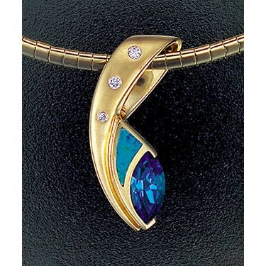 14K Yellow Gold Opal, Amethyst and Diamond Pendant by John Bagley