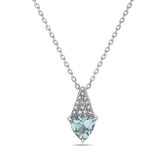14K White Gold Trillion Aquamarine& Diamond Pendant