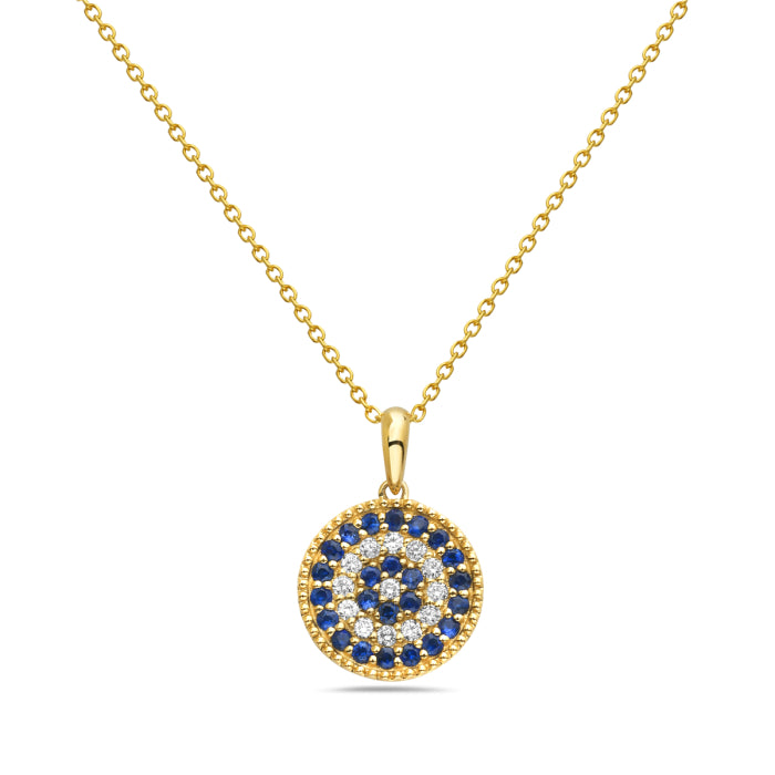 14 Karat Yellow Gold Sapphire Pendant with Diamonds