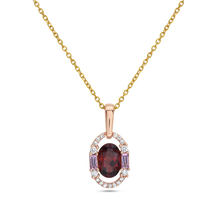 14K Yellow Gold Garnet Pendant with Pink Sapphires and Diamonds