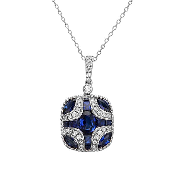 14K White Gold Sapphire and Diamond Pendant by Bassali