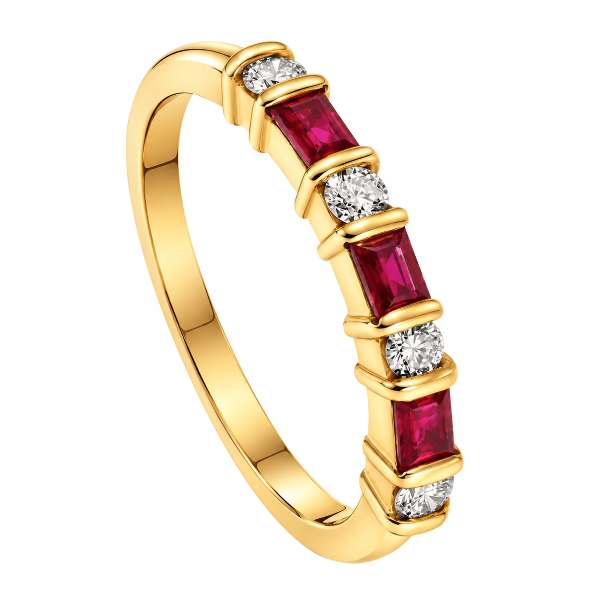 18K Yellow Gold Ruby Baguette and Diamond Band