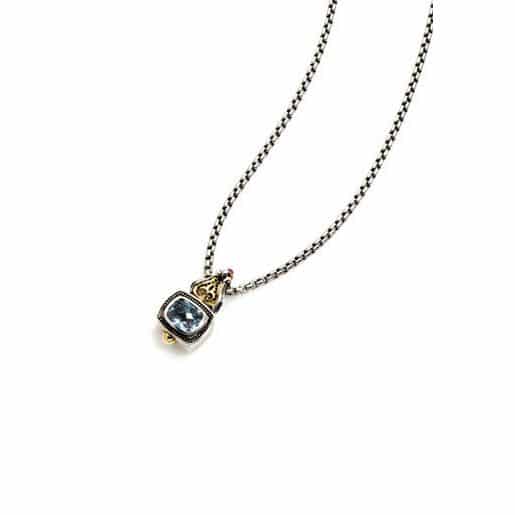 Sterling Silver and 18K Gold Checkerboard Cut Blue Topaz Pendant by William Schraft