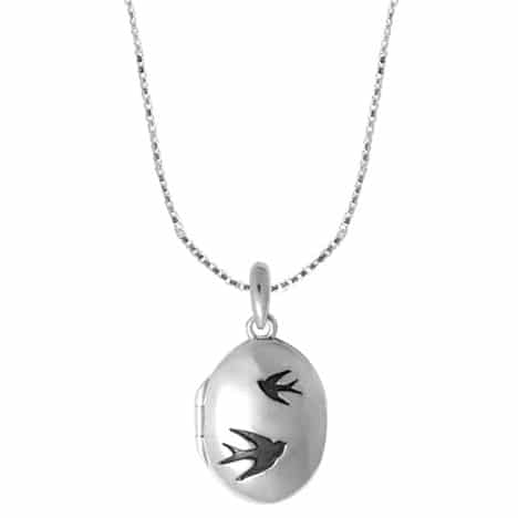 Sterling Silver Matte Finish Oval Locket Pendant with Birds by Boma