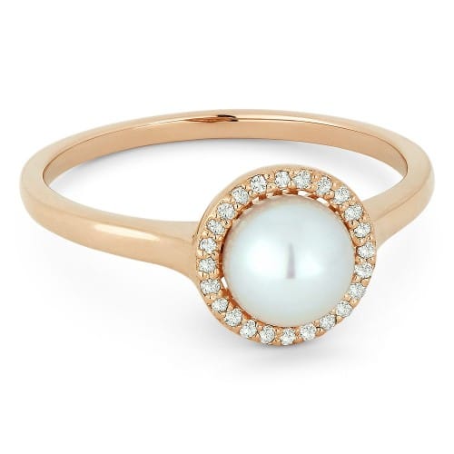 14K Rose Gold Pearl Ring with 24 Accent Diamonds by Madison L