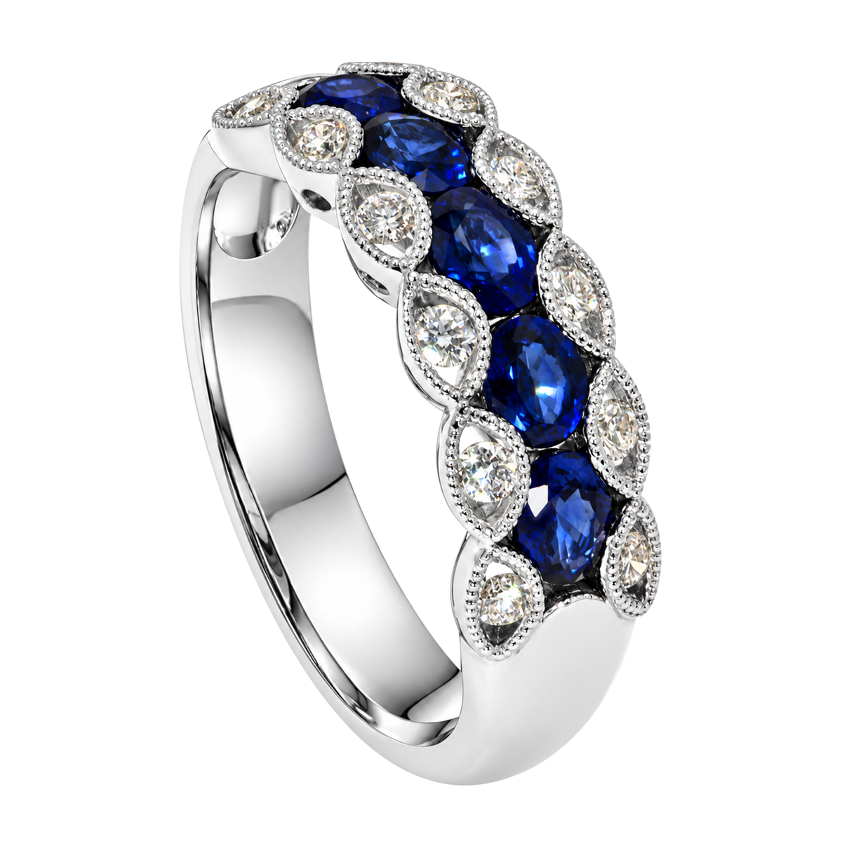 18K White Gold Sapphire & Diamond Band