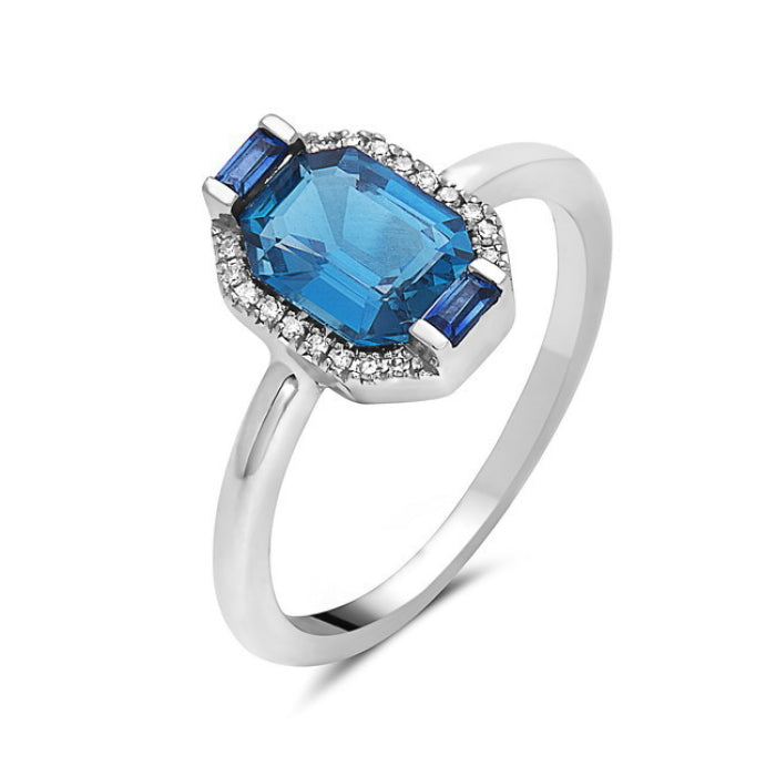 14K White Gold London Blue Topaz and Sapphire Diamond Ring by Bassali