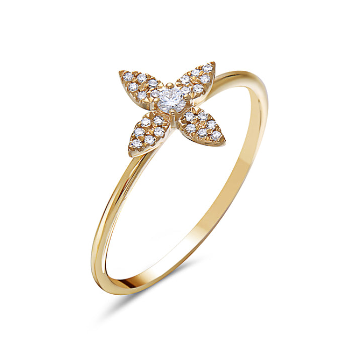14K Yellow Gold Diamond Flower Ring