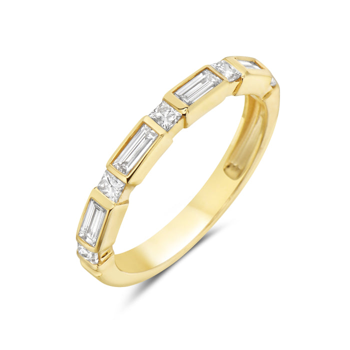 14K Yellow Gold Baguette and Princess Diamond Band