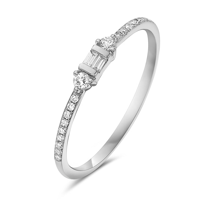 14k White Gold Dainty Baguette and Round Diamond Band by Bassali