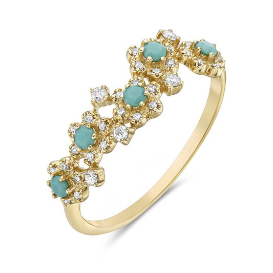 14K Yellow Gold Turquoise and Diamond Ring