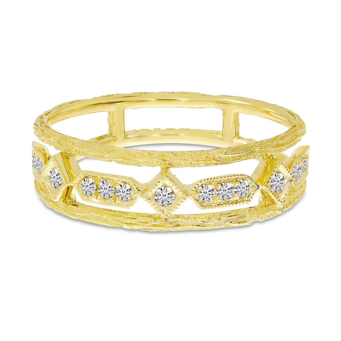 14K Textured Yellow Gold Diamond Split Band
