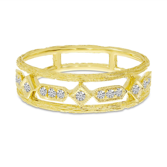 14K Textured Yellow Gold Diamond Split Band