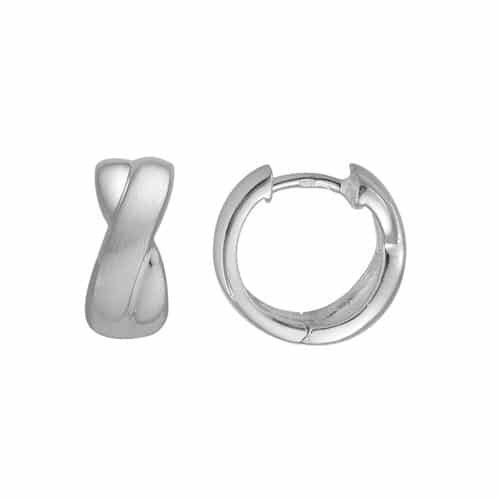 Sterling Silver Rhodium Plated 14mm Crossover Hinged Hoop Earrings by The Little Jewel