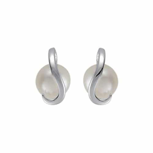 Sterling Silver and Rhodium 7mm Freshwater Pearl Swirl Stud Earrings by The Little Jewel