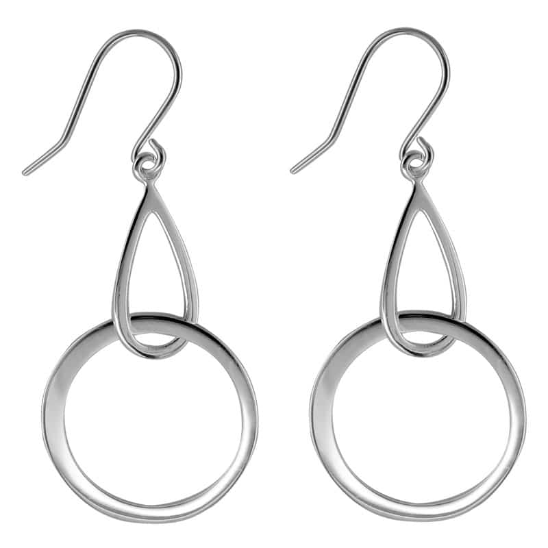 Sterling Silver and Rhodium 50.5mm Teardrop and Circle Dangle Earrings by The Little Jewel