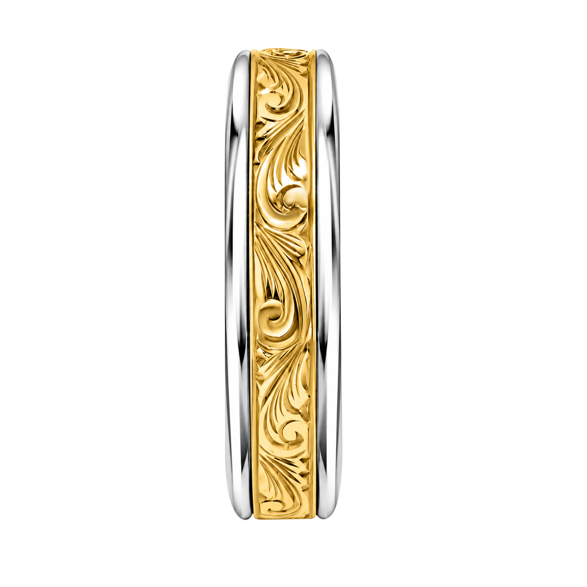 18K Yellow Gold Engraved Scroll Women's Wedding Band