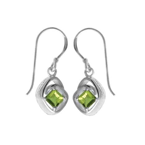 Sterling Silver Square Cut Peridot Dangle Earrings by Boma