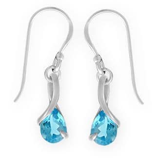 Sterling Silver Pear Shaped Blue Topaz Fish Hook Dangle Earrings by Boma