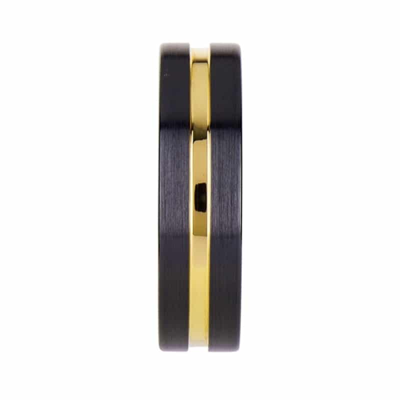 Vivaldi Black Ceramic Wedding Band With Yellow Gold Groove 6mm by Thorsten