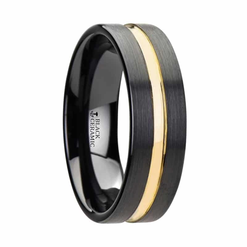Vivaldi Black Ceramic Wedding Band With Yellow Gold Groove 6mm by Thorsten