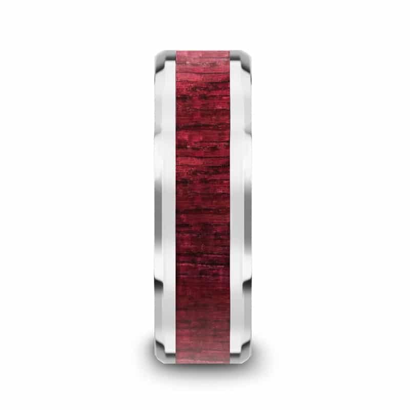 Mauve Purpleheart Wood Inlaid Tungsten Carbide Ring with Bevels 8mm by Thorsten