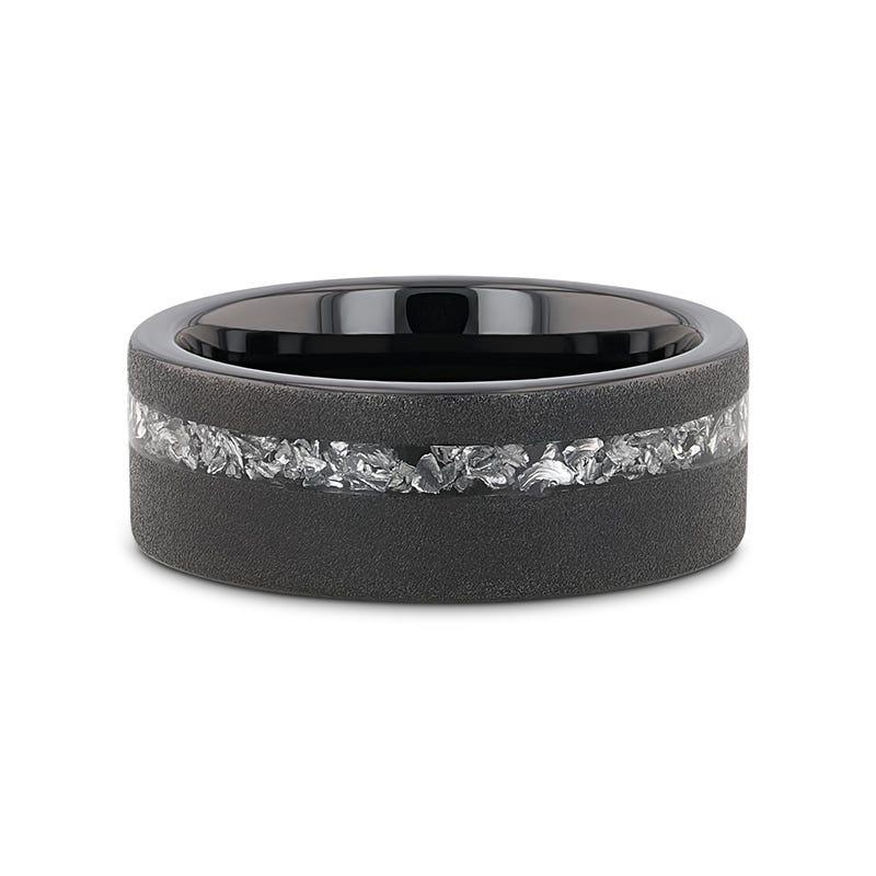 ABYSS Sandblasted Black Tungsten Ring with Meteorite Fragments Inlay