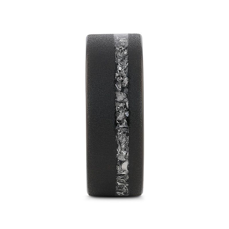 ABYSS Sandblasted Black Tungsten Ring with Meteorite Fragments Inlay