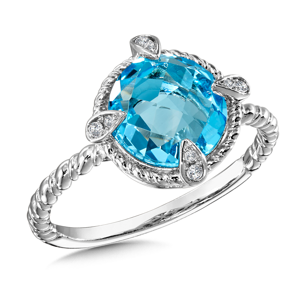 Sterling Silver Blue Topaz and Diamond Ring