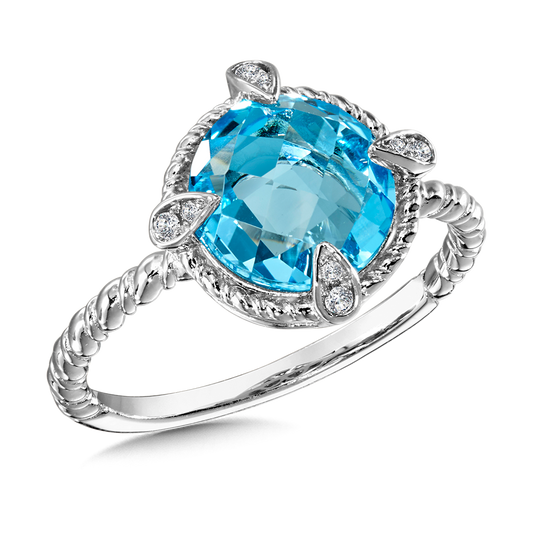 Sterling Silver Blue Topaz and Diamond Ring