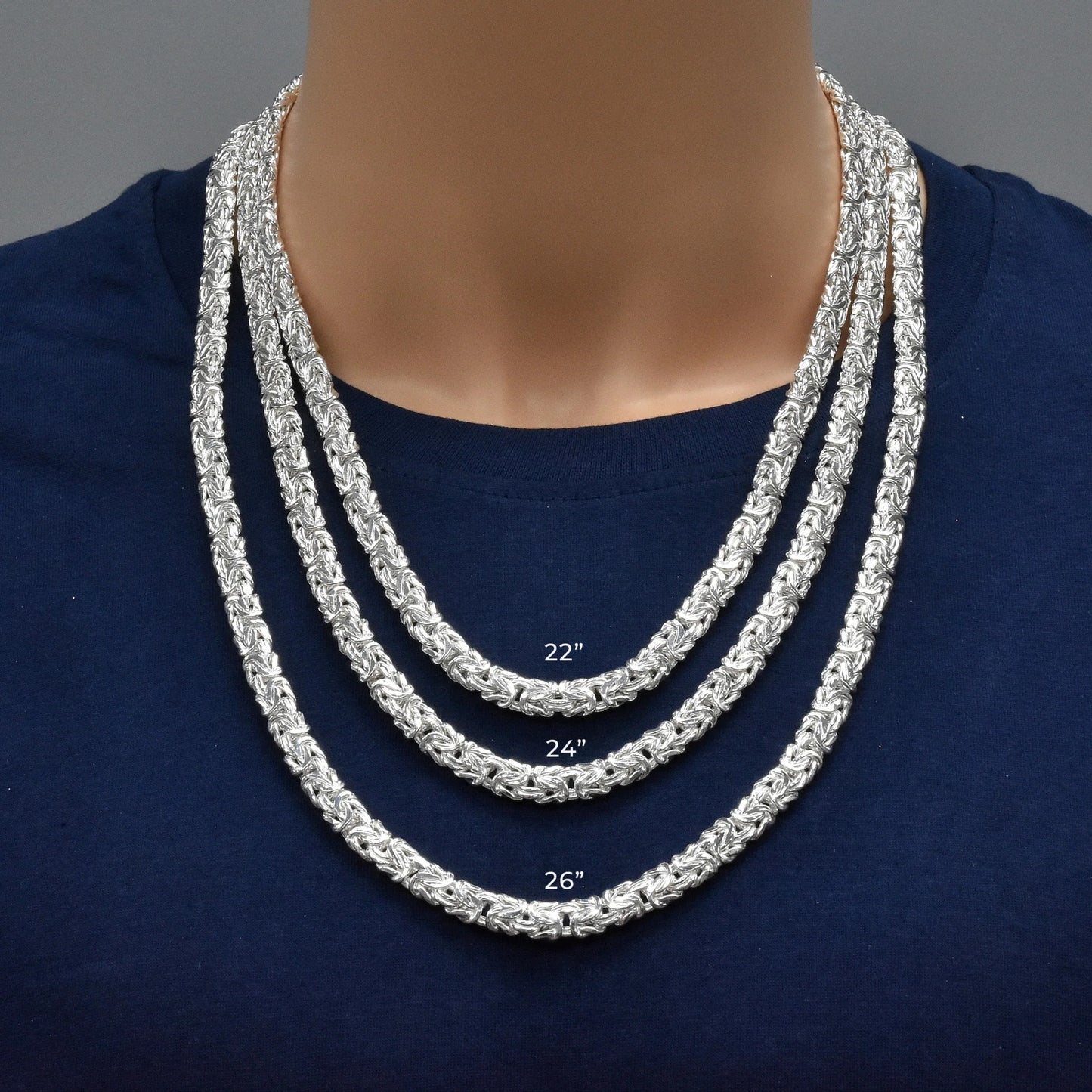 Sterling Silver 8.1mm Flat Byzantine Chain