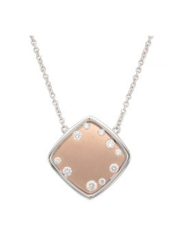 14K White & Brushed Rose Gold Square Diamond Necklace