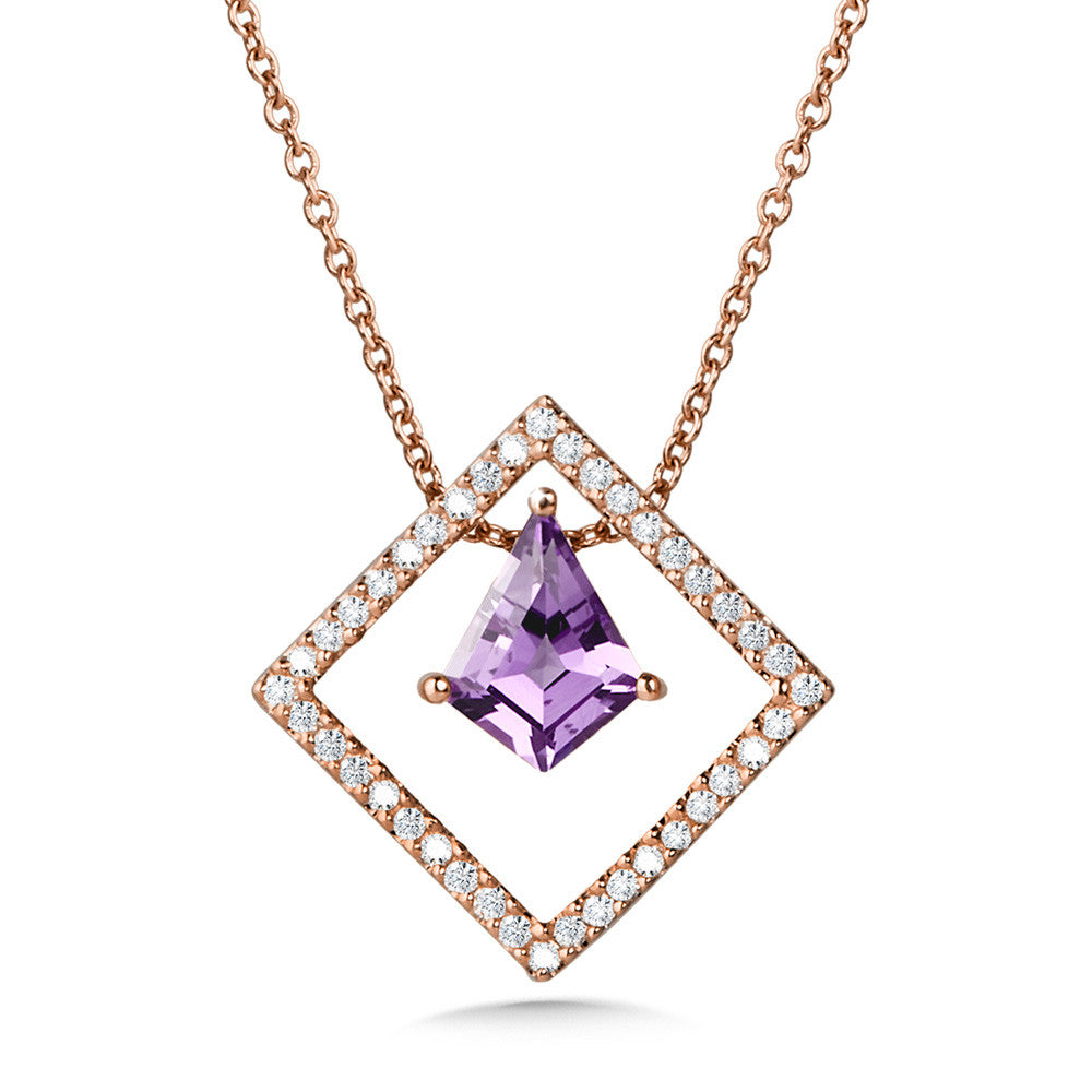 14K Rose Gold Geometric Kite-Shaped Amethyst and Diamond Necklace