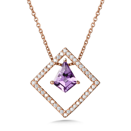 14K Rose Gold Geometric Kite-Shaped Amethyst and Diamond Necklace