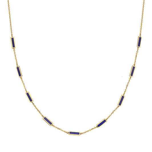 14K Yellow Gold Lapis Bar Station Necklace
