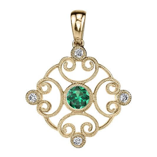 14K Yellow Gold Emerald Pendant with Diamonds by Stanton Color