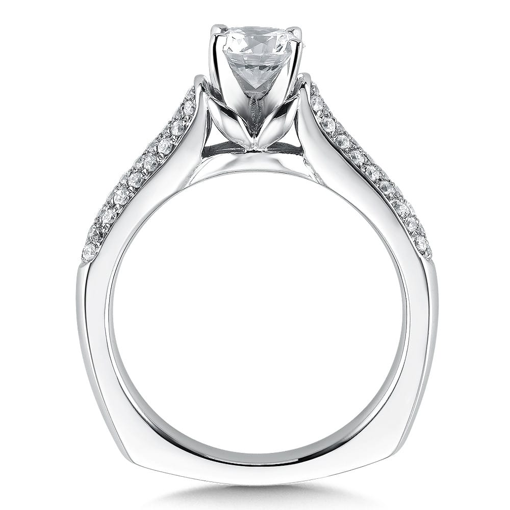14K White Gold Diamond Engagement Ring with Side Stones by SDC Creations