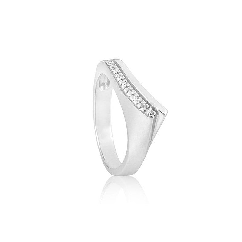 14K White Gold Modern Design Ring with Diamonds