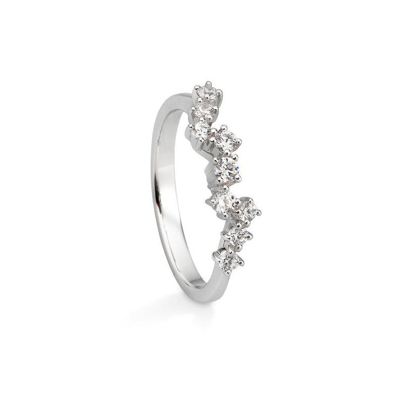 14K White Gold Staggered Diamond Ring