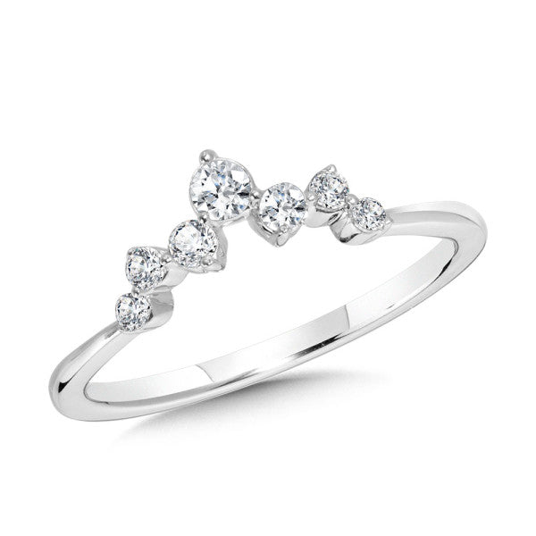 14k White Gold Scattered & Graduating Prong-Set Diamond Chevron Band