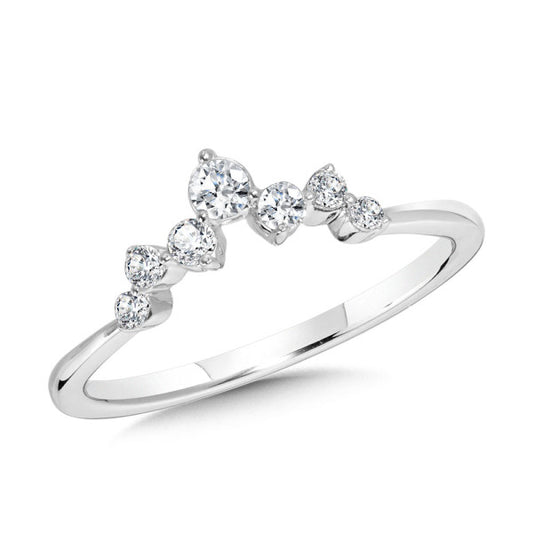 14K White Gold Scattered & Graduating Prong-Set Diamond Chevron Band