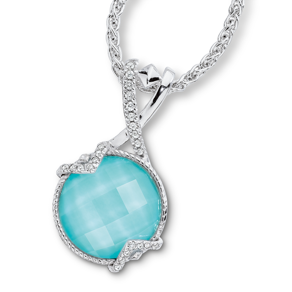 Sterling Silver Faceted Turquoise & Diamond Pendant