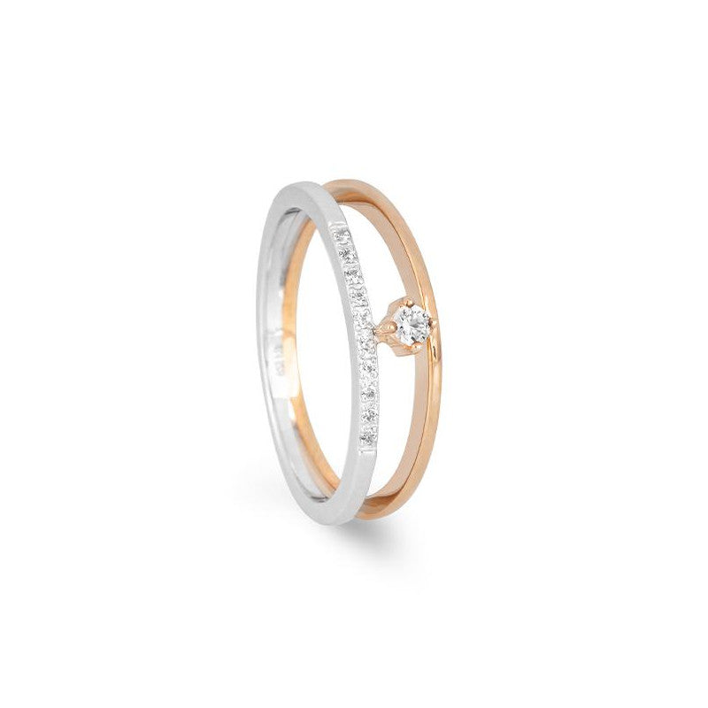 14K Two Toned White and Rose Gold Diamond Split Band